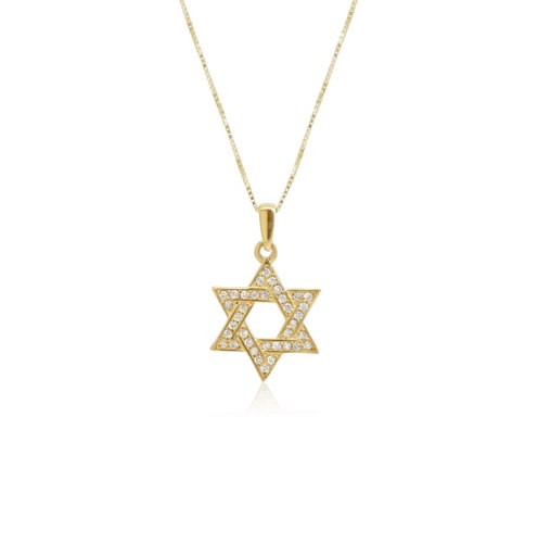 שרשרת ותליון מגן דוד משובץ יהלומים 0.18 קראט בזהב 14 קראט