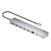 תחנת עגינה Aten UH3240 – פריט בודד אפור מטאלי עם כבל USB-C שחור וחיבורים שונים