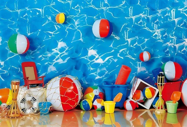 רקע בד פוליאסטר לצילום ילדים - קיץ בריכת שחייה אביזרים לים