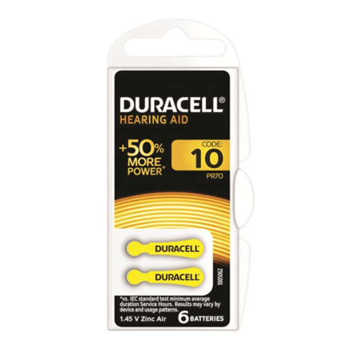 סט 6 סוללות למכשירי שמיעה Duracell דגם 10