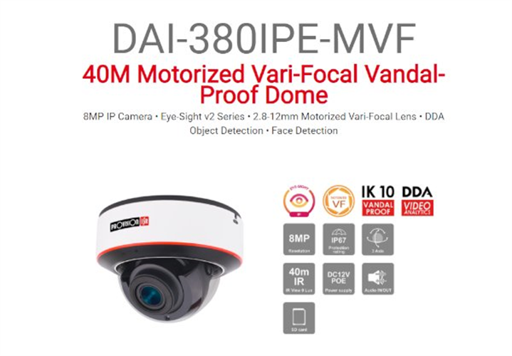 מצלמת כיפה PROVISION IP DAI-380IPE-MVF 8MP 40M IR Motorized VF