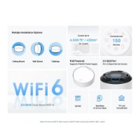 ראוטר מגדיל טווח יחידה אחת Tp-Link Deco X50-PoE AX3000 Mesh – אינפוגרפיקה לבנה המציגה אפשרויות התקנה שונות ותכונות טכניות