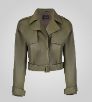 AMAPELLE - ROMIE CROPPED TRENCH BIKER מעיל עור ירוק
