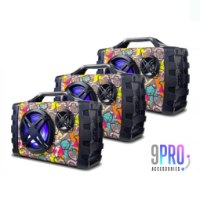 רמקול Art Street גרפיטי מעוצב עם ידית אחיזה ועוצמה 300W ומיקרופון אלחוטי