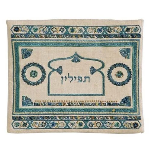 כיסוי תפילין פשתן רקמה כחול