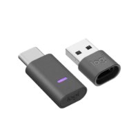 אוזניות Logitech Zone Wireless 2 Es Uc Version with Receiver – שני מתאמים אפורים אחד USB-C עם נורית סגולה ואחד USB-A