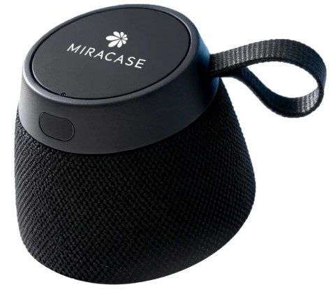 רמקול אלחוטי מגנטי Miracase MMBS1 – Bluetooth רמקול שחור בודד עם לולאת נשיאה וכיסוי בד עומד בזווית