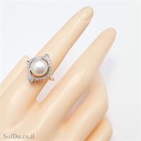 טבעת מכסף משובצת פנינה לבנה וזרקונים RG6063 | תכשיטי כסף 925 | טבעות עם פנינה