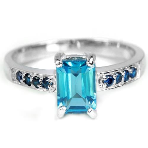 טבעת כסף משובצת טופז כחולה וזרקונים כחולים RG5628 | תכשיטי כסף 925 | טבעות כסף