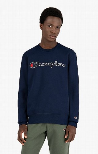 CHAMPION | צ'מפיון - פוטר צ'מפיון כחול לוגו רקום צווארון עגול | גברים