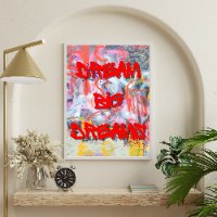 "Red Dream Graffiti" תמונת קנבס גרפיטי עם משפוט השראה אדום | הדפס מתוח מוכן לתליה - ניתן למסגר בחינם