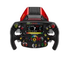 הגה סימולטור Thrustmaster T818 Ferrari SF1000 PC – הגה שחור עם מרקם קרבון מסך ובסיס עליון אדום