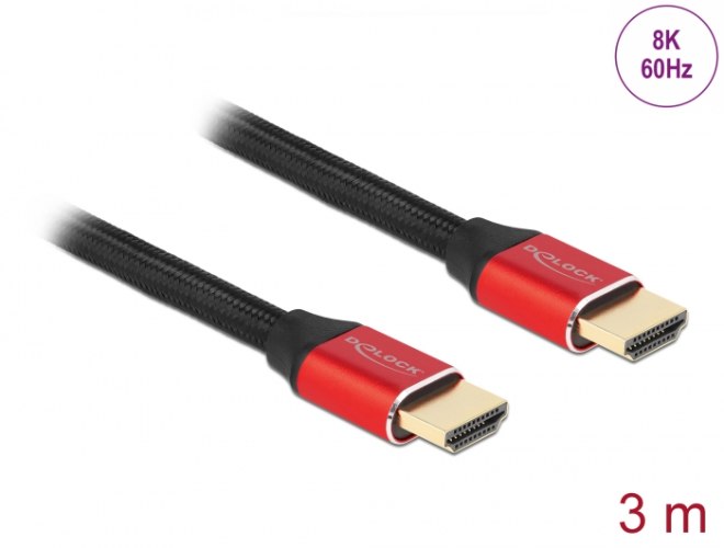 כבל מסך אדום Delock Certified Ultra High Speed HDMI Cable 48 Gbps 8K 60 Hz 3 m