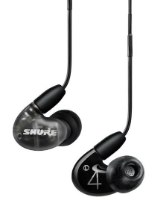 אוזניות מקצועיות מבודדות רעש Shure AONIC 4 – זוג אוזניות קוויות אחת שחורה ואחת שקופה כהה על רקע לבן אלחוטי