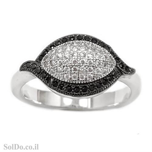 טבעת מכסף משובצת אבני זרקון שחורות ולבנות RG6056 | תכשיטי כסף | טבעות כסף