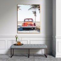 תמונת קנבס של רכב אספנות ישן בצבע אדום על החוף "Spice Up Life" |בודדת או לשילוב בקיר גלריה |