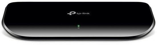 מתג TP-Link TL-SG1008D 8 Ports 10/100/1000Mbps – המתג השחור מלפנים עם לוגו TP-Link ונורית ירוקה