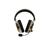 אוזניות גיימינג Razer Blackshark V3 Pro Counter‑Strike 2 Edition – חוטי אוזניית גיימינג אחת בצבע זהוב ושחור עם מיקרופון גמיש