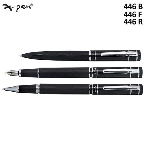 עט X-Pen סורנטו , גוף מכוסה בדמוי עור שחור + ציפוי שחור/כרום כסוף מבריק  SORRENTO דגם XP-446