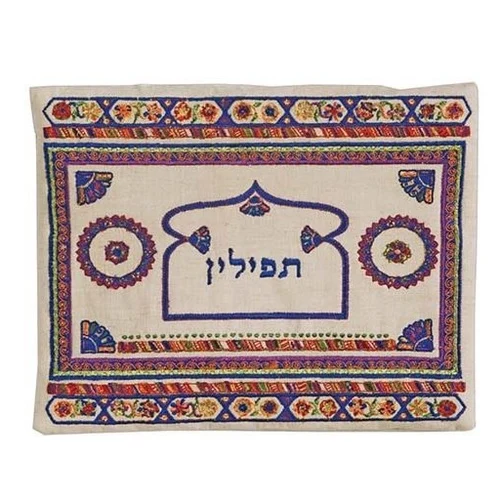 כיסוי תפילין פשתן רקמה כהה