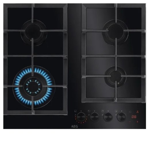 כיריים גז 4 להבות 60 ס"מ Step Power דגם AEG HKB64341NB זכוכית שחורה