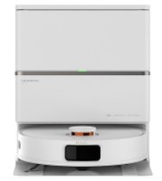 שואב שוטף רובוטי עם תחנת ריקון Deerma X80 – שואב רובוטי לבן עגול בתחנת עגינה אנכית לבנה מוארת בירוק