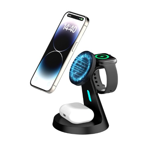 מטען אלחוטי 3 ב-1 עד 15W עם תמיכה ב-Apple Watch ו-Samsung Watch מירקייס Miracase MQMW600