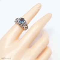 טבעת מכסף משובצת אבן טופז כחולה  ואבני טנזנית RG6340 | תכשיטי כסף 925 | טבעות כסף