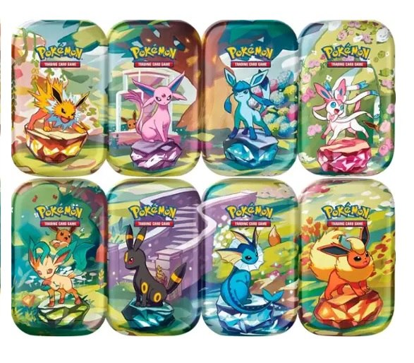 פוקימון סט 8 מיני טין Pokémon Scarlet & Violet SV8.5 Prismatic EVOLUTIONS Mini Tins