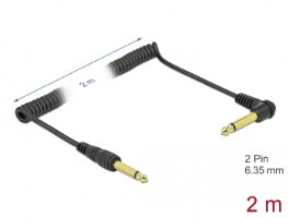 כבל מאריך אודיו מסולסל זוותי Delock Angled Coiled Stereo Jack Extension Cable 6.35 mm 3 pin 2 m