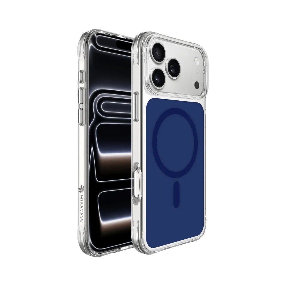 כיסוי כחול עבור Miracase Miragrid iPhone 17 Pro – כיסוי שקוף עם לוחית MagSafe כחולה מורכב על אייפון אלחוטי