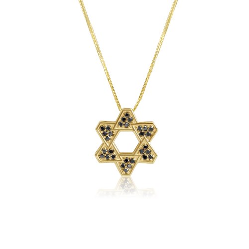 שרשרת מגן דוד זהב משובץ יהלומים שחורים