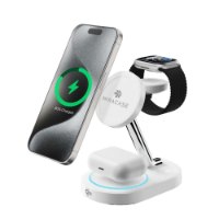 מטען אלחוטי 3 ב-1 צבע לבן Miracase MWIQ580 – USB-C מטען לבן המטעין בו זמנית טלפון שעון ואוזניות אלחוטיות