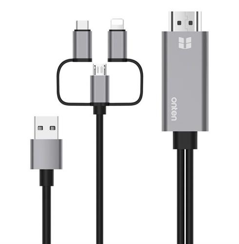 כבל HDMI לכל המכשירים - 3 ב-1 (אייפון, מיקרו וטייפ סי) - Plug and Play - חברת ONTEN