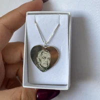שרשרת חריטה לב עם תמונה 4- כסף