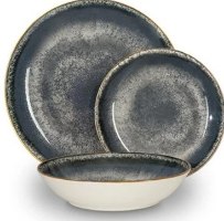 סט כלי אוכל פורצלן 18 חלקים Berlinger Haus Grey BH10302 – שלושה כלי אוכל עם דוגמת נקודות כחול-אפור ושוליים מוזהבים על רקע