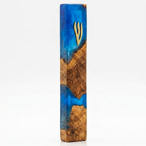 Mezuzá azul de diseño de 20 cm.