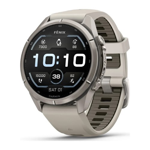 שעון חכם גרמין פניקס 9 Garmin Fenix 9 Pro 43mm Titanium – Fog Gray/Dark Sandstone Silicone