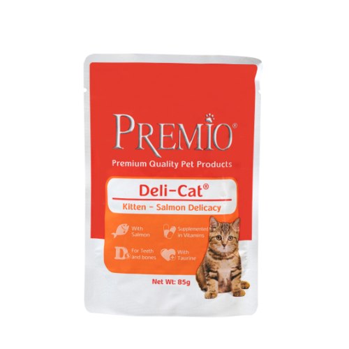 מזון רטוב לחתולים פאוץ' פרימיו גורים סלמון 85 גרם - DELI CAT PREMIO KITTEN SALMON 85G