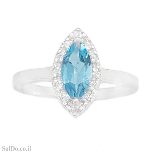 טבעת מכסף משובצת אבן טופז כחולה  ואבני זרקון RG1733 | תכשיטי כסף 925 | טבעות כסף
