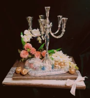 קנדלברה וילון 6 קנים כסף טהור בעיצוב פרחים- מונטנה