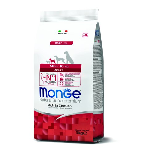 מונג מיני כלב בוגר עוף 3 קג -   MONGE Mini Adult Rich in Chicken 3 KG