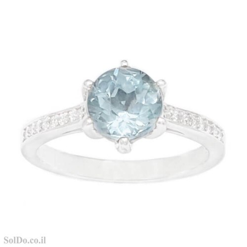 טבעת מכסף משובצת אבן טופז כחולה  ואבני זרקון RG1740 | תכשיטי כסף 925 | טבעות כסף