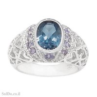 טבעת מכסף משובצת אבן טופז כחולה  ואבני טנזנית RG6340 | תכשיטי כסף 925 | טבעות כסף