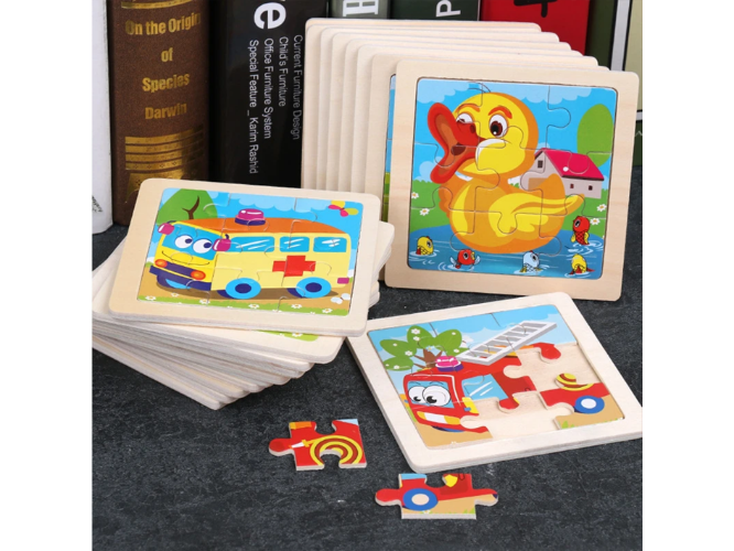 11X11CM ילדים עץ פאזל קריקטורה בעלי החיים תנועה טנגרם עץ פאזל צעצועים חינוכיים פאזל צעצועים לילדים מ