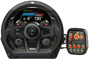 הגה מירוצים עם דוושות Turtle Beach VelocityONE Race Xbox/PC – שחור עם מסך דיגיטלי במרכז ויחידת שליטה מחוברת