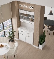 ארון שרות למכונת קפה ומשקאות עם ויטרינה ומגירות בעיצוב מודרני – אלגנט אונליין