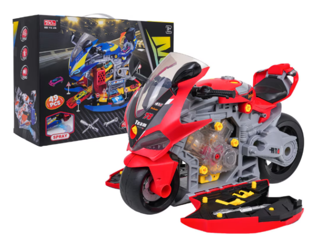אופנוע אדום לבניה ולמשחק  49 חלקים - Red motorcycle for construction STS0646799