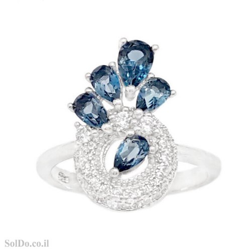 טבעת מכסף משובצת אבני טופז כחולה ואבני זרקון RG1737 | תכשיטי כסף 925 | טבעות כסף