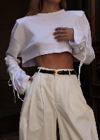 White Shoulder Pads Crop